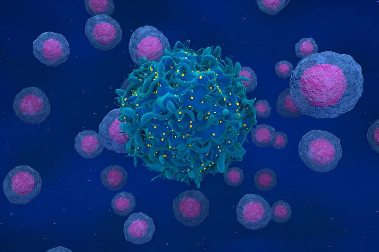 Cell infected with HIV, illustration 